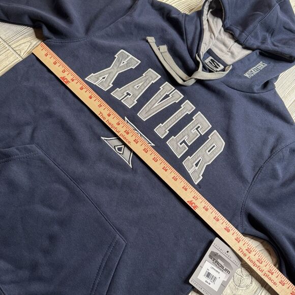Xavier Musketeers Logo Hoodie Men’s M Blue Stadium Athletics Sewn Letters New - Picture 9 of 12